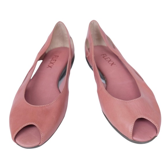 The Flexx Maeve Pink Peep Toe Slip On Low Wedge Heel Nearly Flat Casual Shoes 6B - Picture 1 of 9